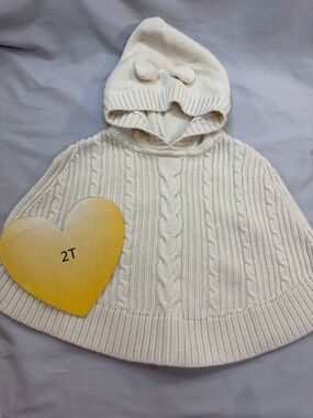 GAP Cream Cable-Knit Hooded Cape with Ear Details